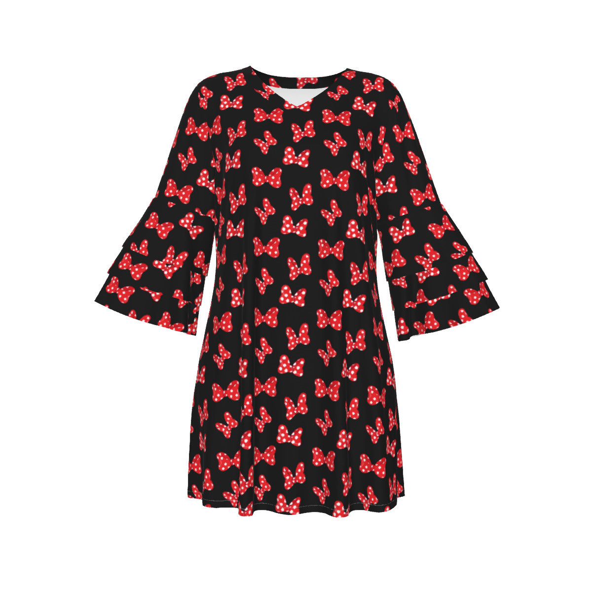 Polka Dot Bows Women's Stacked Ruffle Sleeve Dress