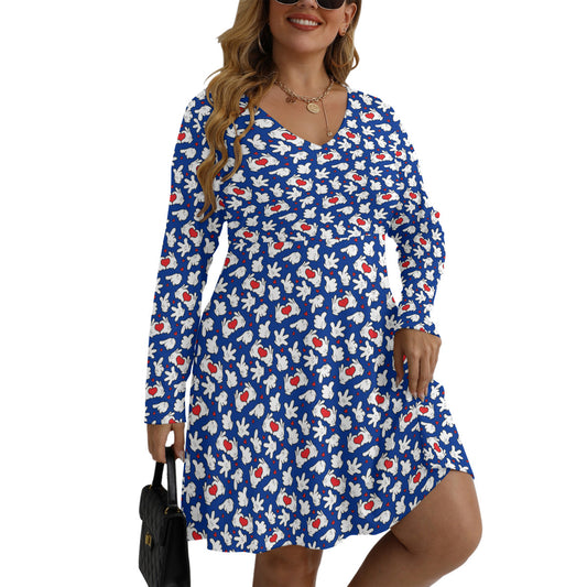 Happy Hands Plus Size Women's V-neck Long Sleeve Dress