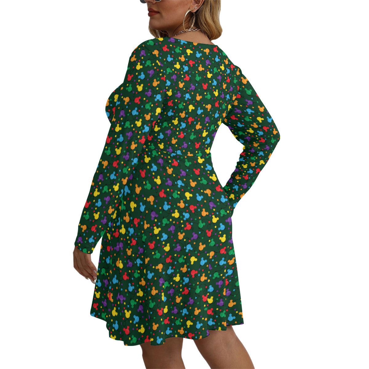 Christmas Lights Plus Size Women's V-neck Long Sleeve Dress