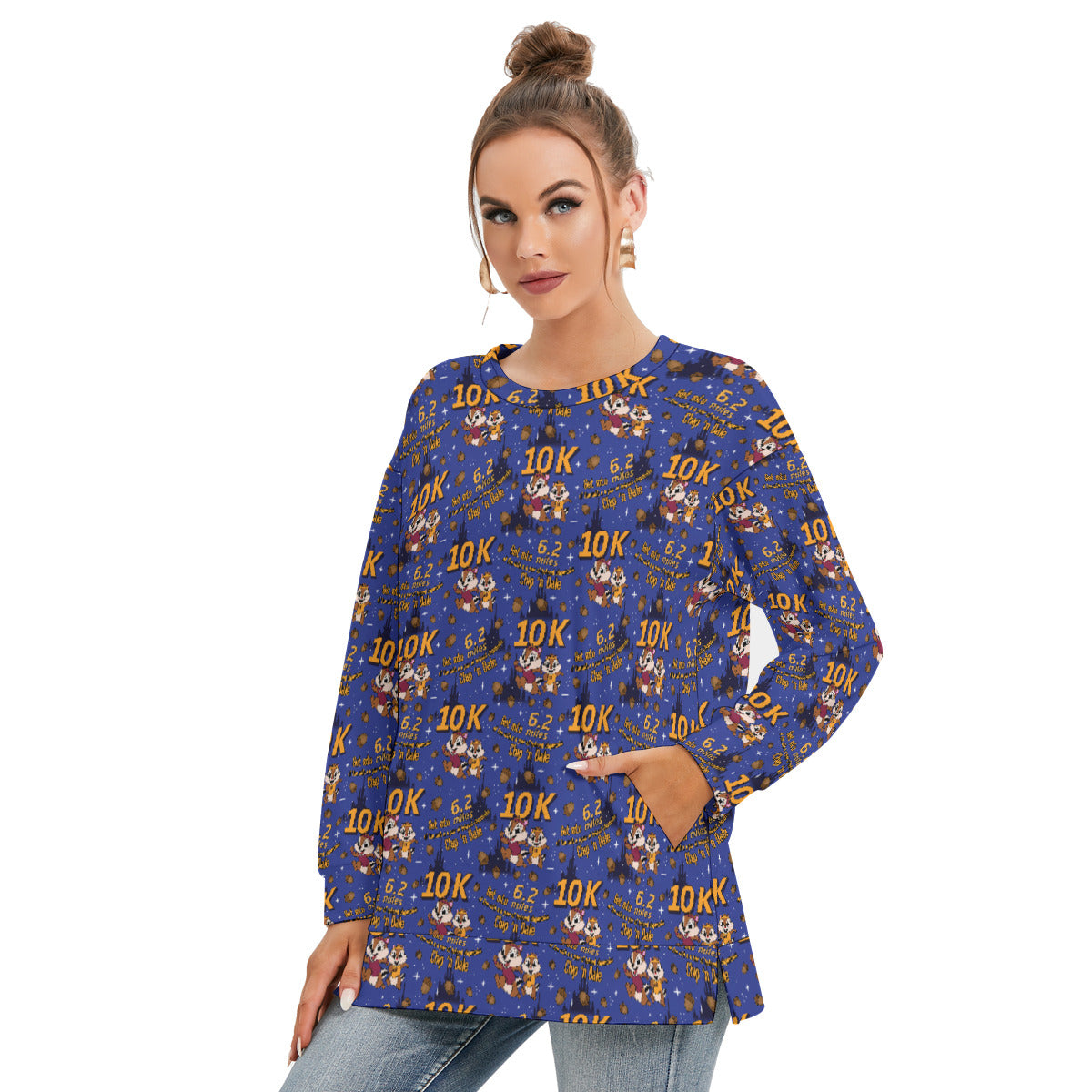 Chip And Dale 10K Women's Side Split O-neck Sweatshirt With Pockets