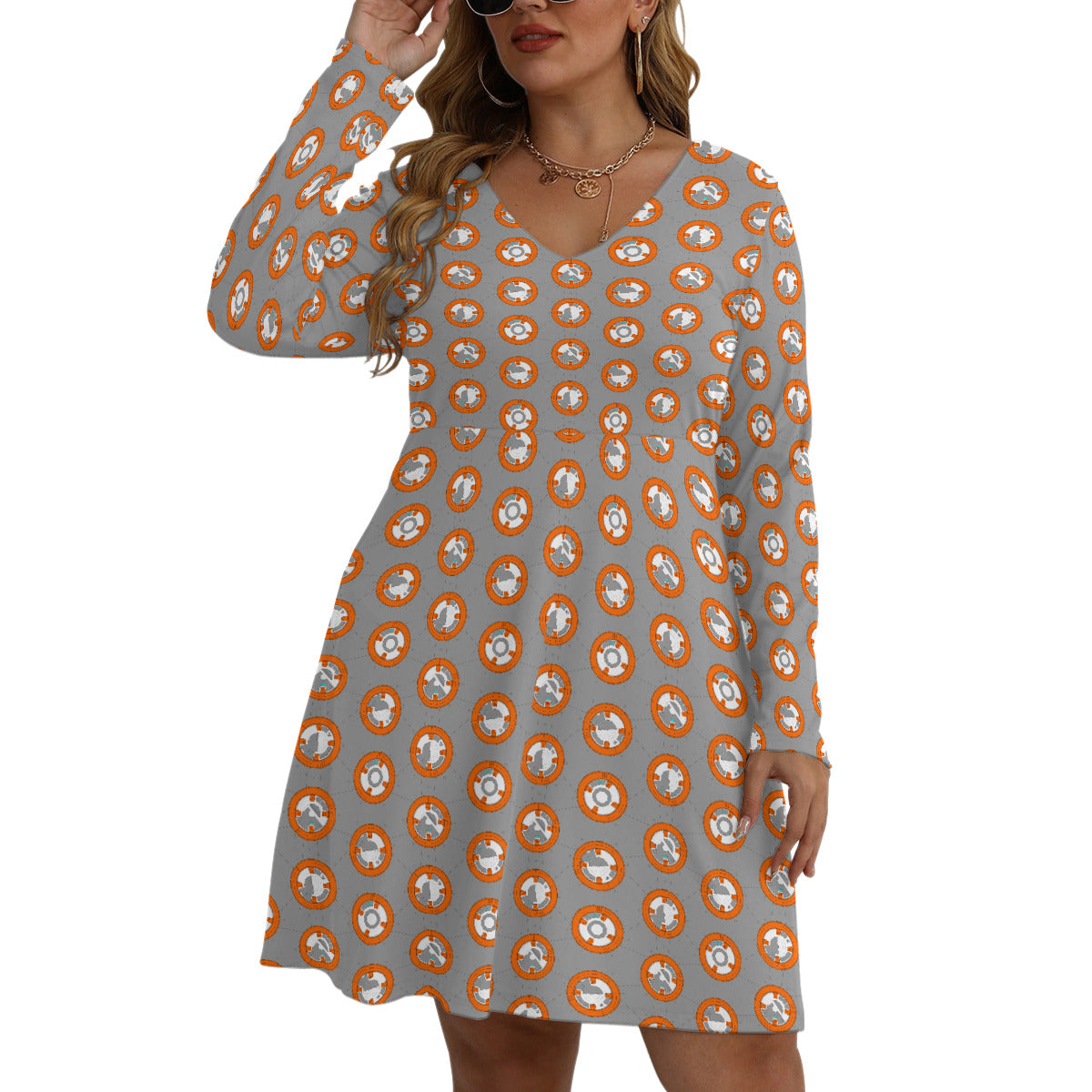 BB-8 Plus Size Women's V-neck Long Sleeve Dress