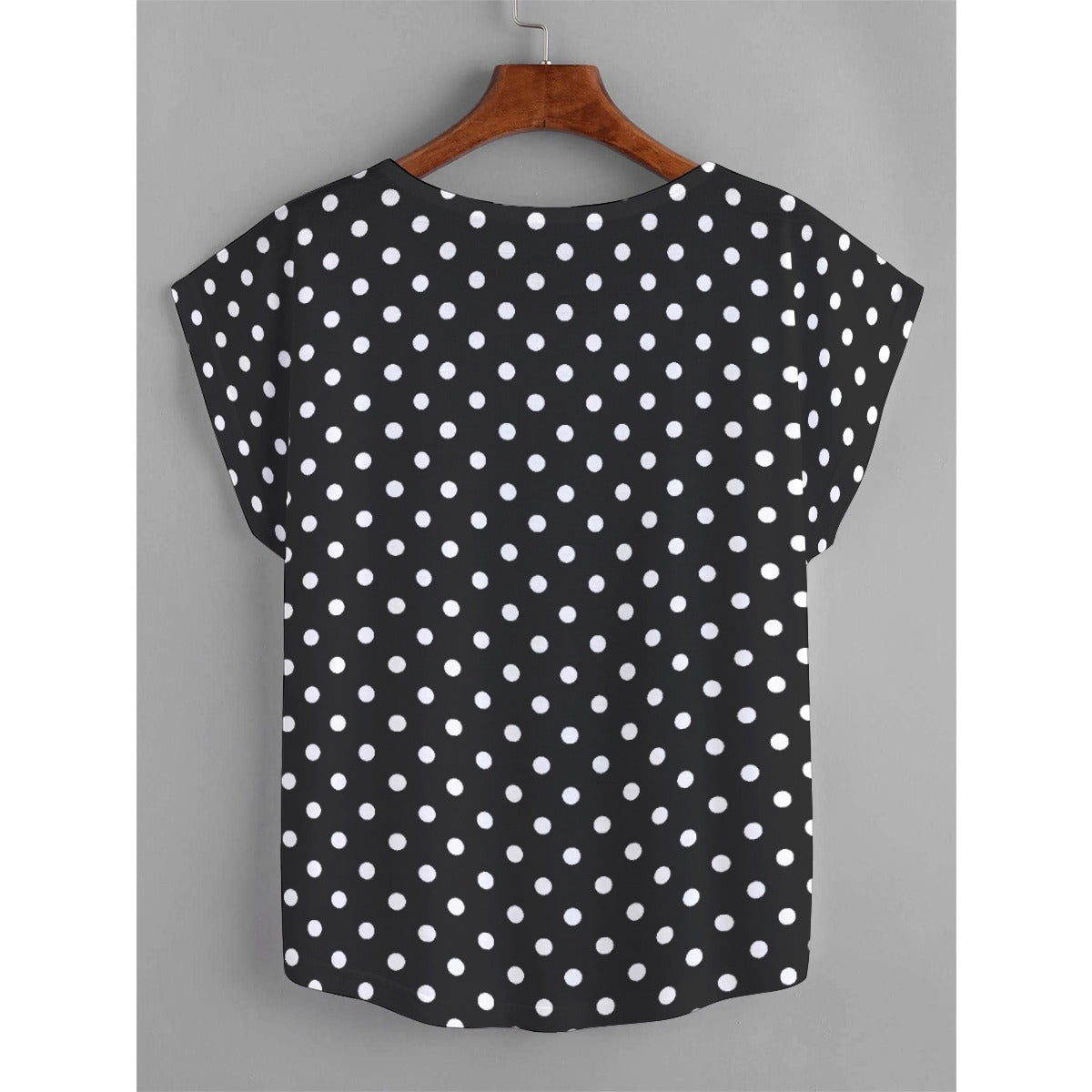 Black With White Polka Dots Plus Size Women's Curved Hem T-shirt