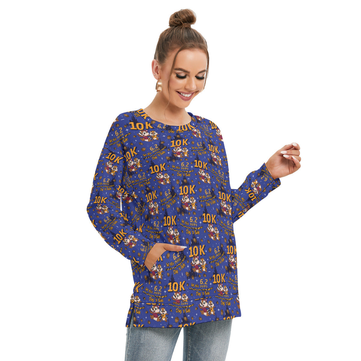 Chip And Dale 10K Women's Side Split O-neck Sweatshirt With Pockets