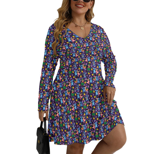 Island Friends Plus Size Women's V-neck Long Sleeve Dress