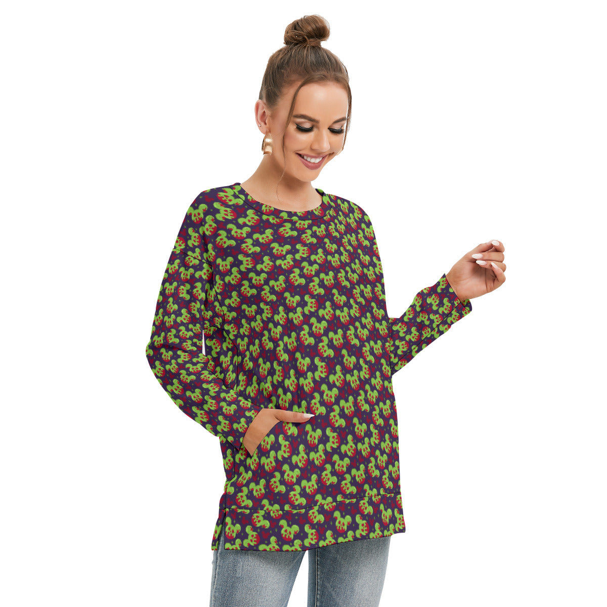 Magical Evil Apple Women's Side Split O-neck Sweatshirt With Pockets