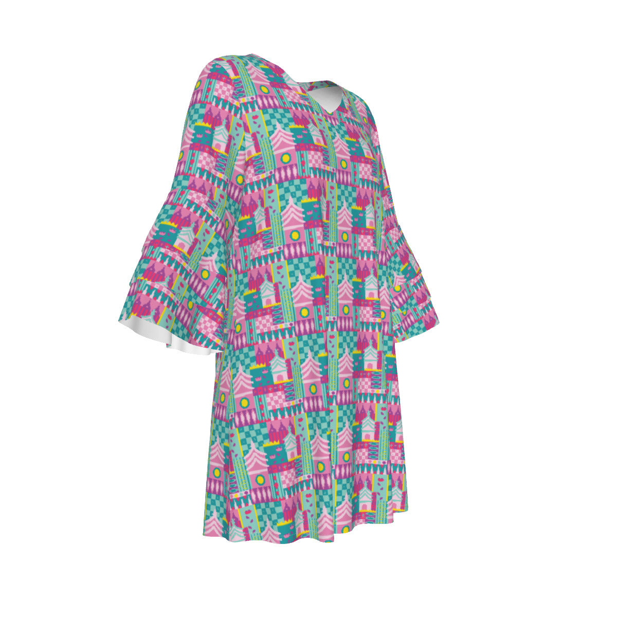 Small World Women's Stacked Ruffle Sleeve Dress