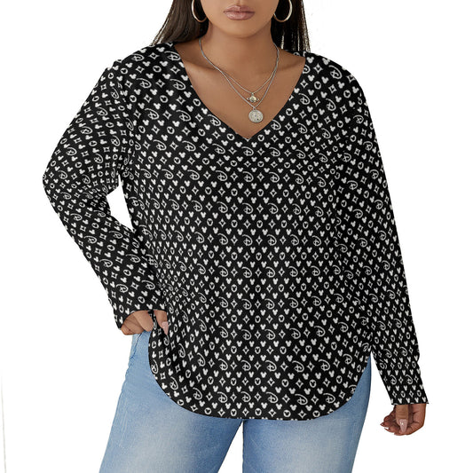 Designer Women's Plus Size V-Neck T-Shirt With Curved Hem