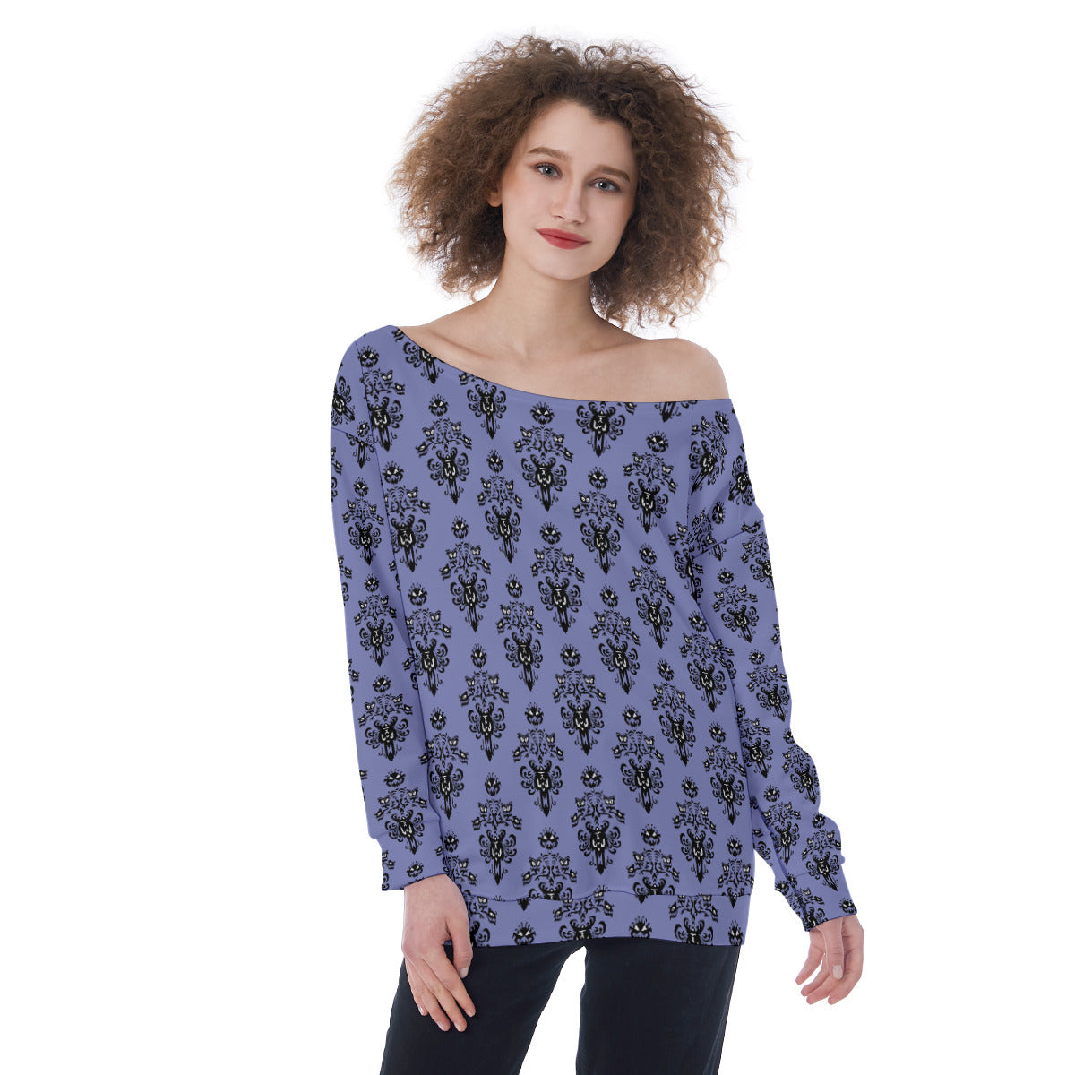 Haunted Mansion Wallpaper Oversized Women's Off-Shoulder Sweatshirt