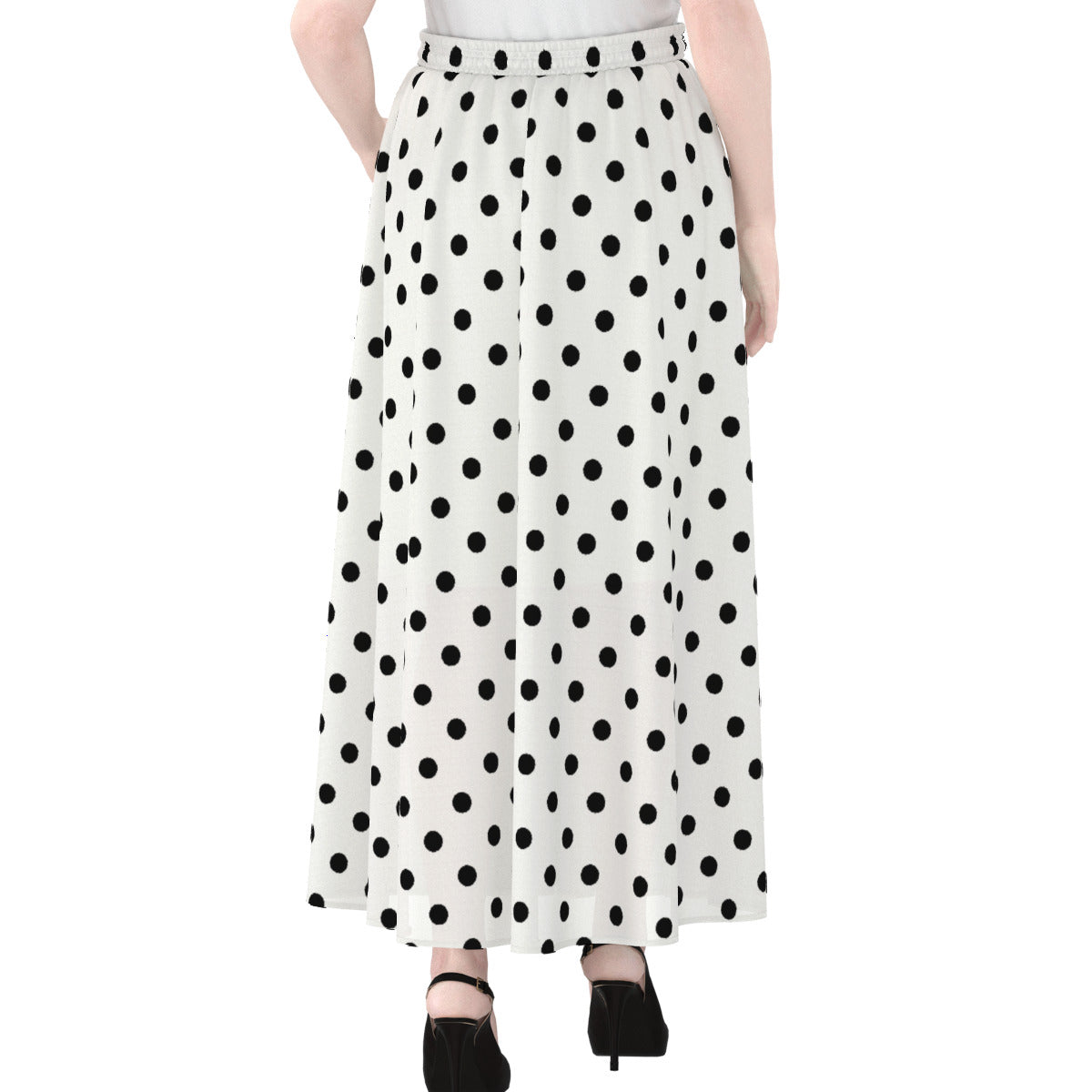 White With Black Polka Dots Women's Maxi Chiffon Skirt