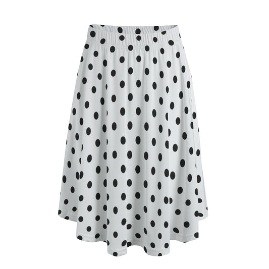 White With Black Polka Dots Women's Long Maxi Skirt With Pockets