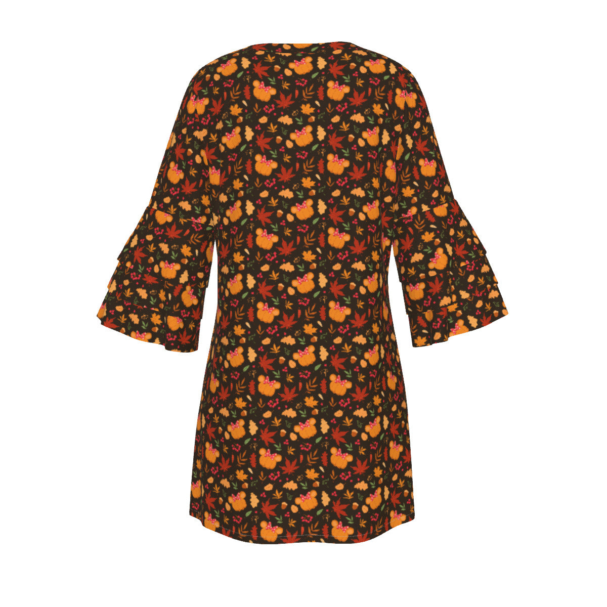 Fall Pumpkins Women's Stacked Ruffle Sleeve Dress