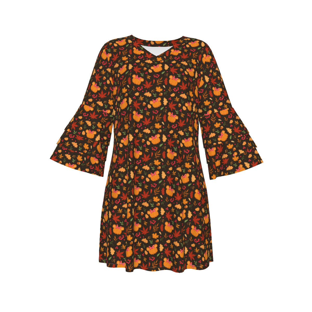 Fall Pumpkins Women's Stacked Ruffle Sleeve Dress