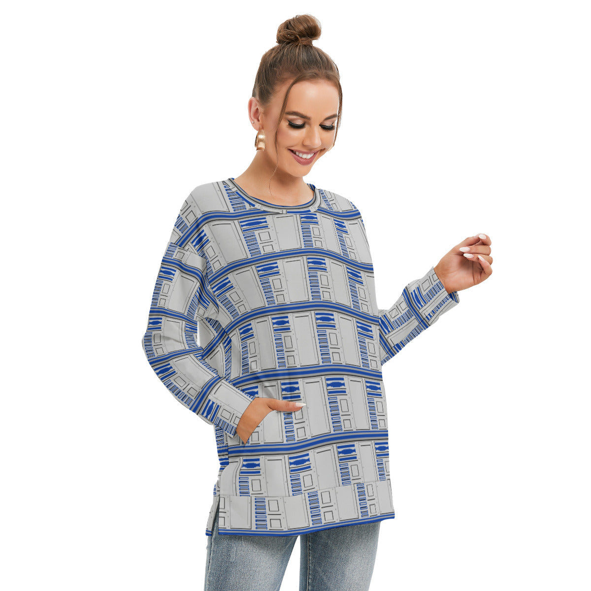 R2-D2 Women's Side Split O-neck Sweatshirt With Pockets