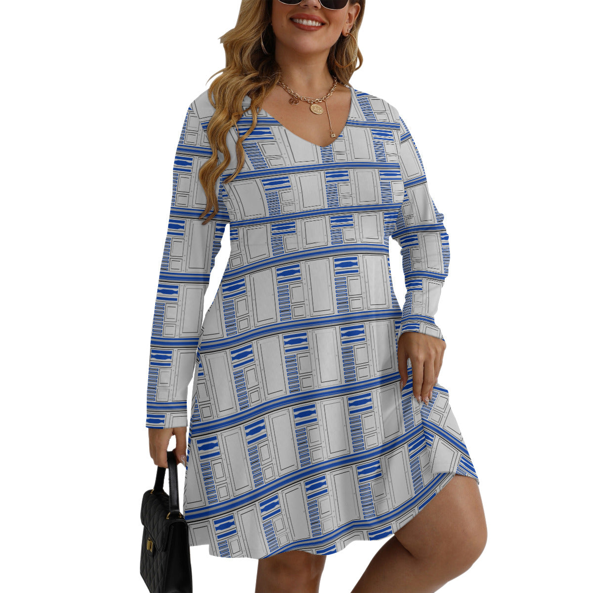 R2-D2 Plus Size Women's V-neck Long Sleeve Dress