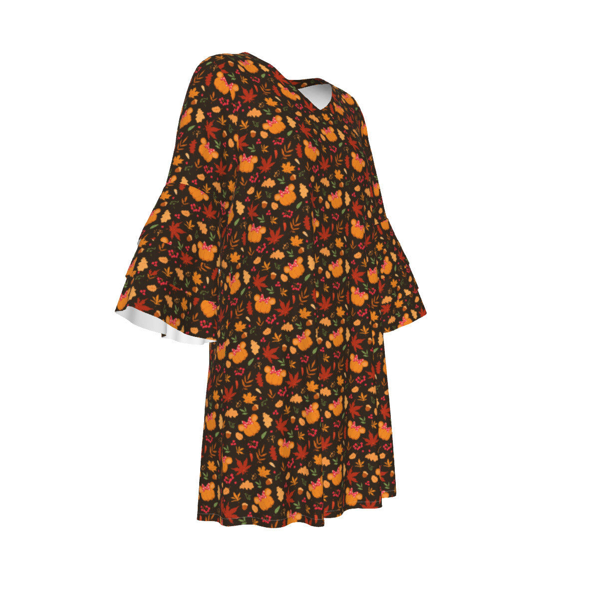 Fall Pumpkins Women's Stacked Ruffle Sleeve Dress