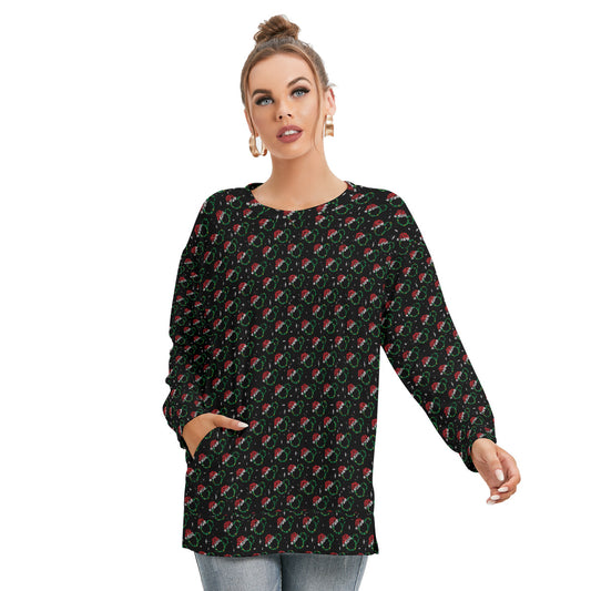 Christmas Women's Side Split O-neck Sweatshirt With Pockets