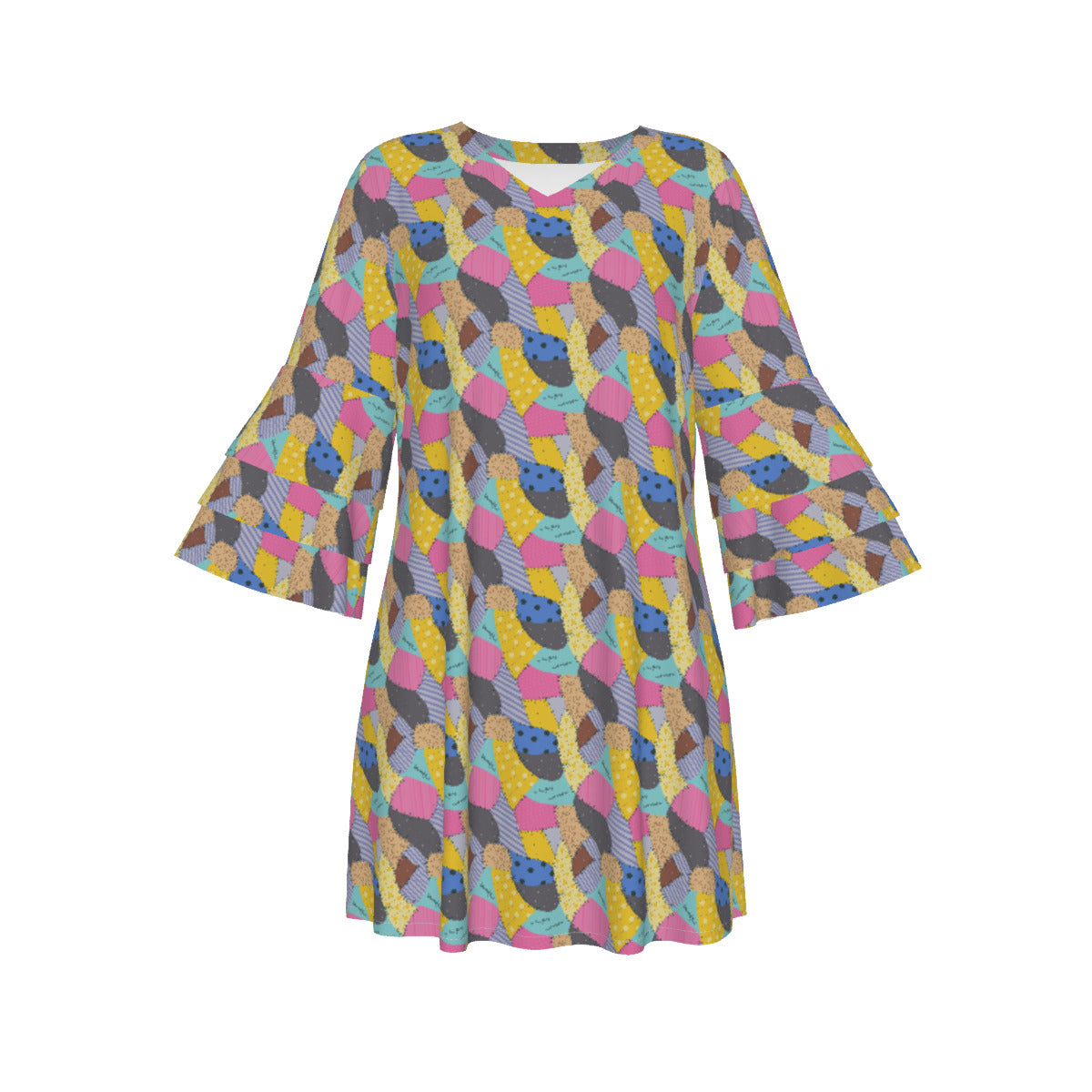 Sally's Dress Women's Stacked Ruffle Sleeve Dress