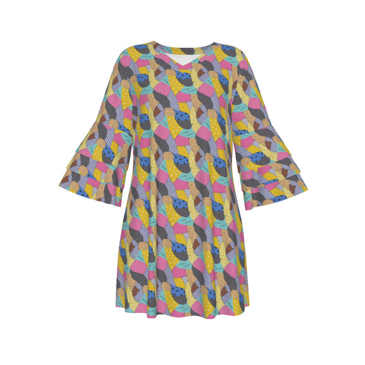 Sally's Dress Women's Stacked Ruffle Sleeve Dress