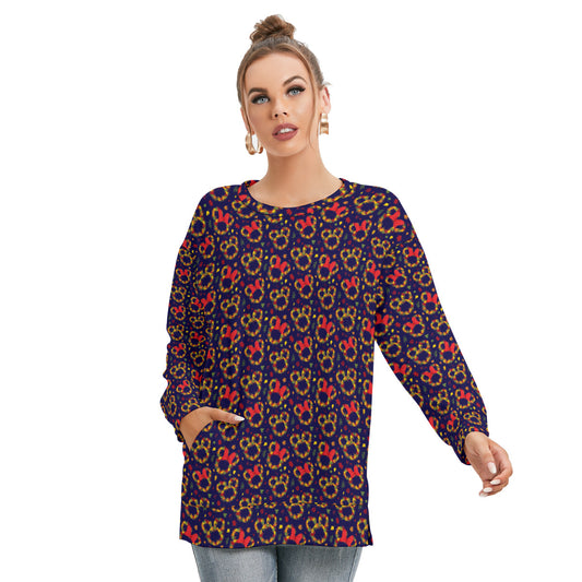 Fall Leaves Women's Side Split O-neck Sweatshirt With Pockets