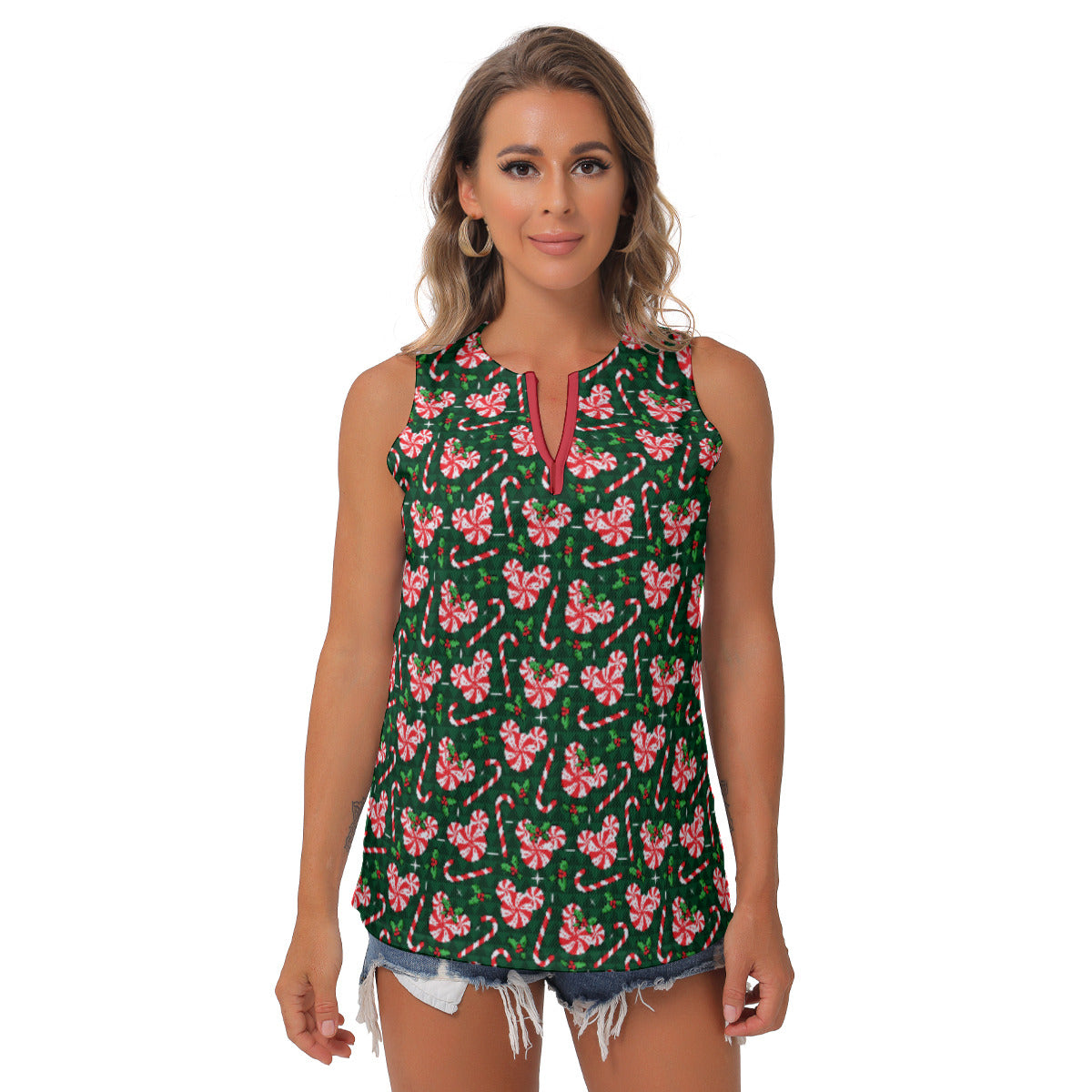 Christmas Peppermint Women's Sleeveless V-Neck Top