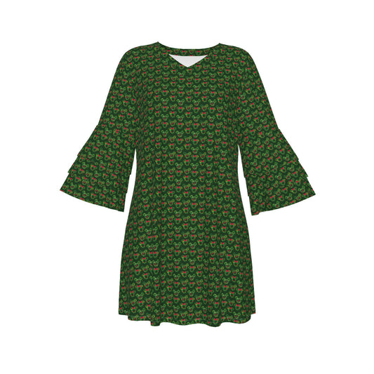 Christmas Wreaths Women's Stacked Ruffle Sleeve Dress