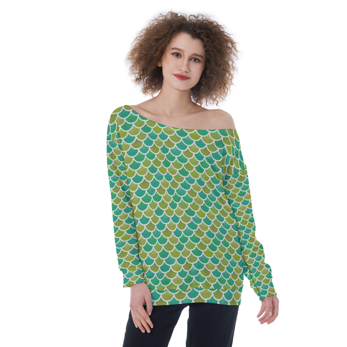 Mermaid Scales Oversized Women's Off-Shoulder Sweatshirt