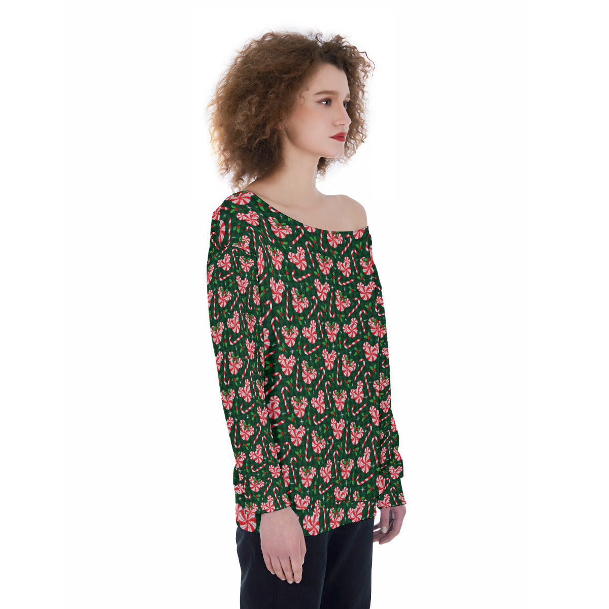 Christmas Peppermint Oversized Women's Off-Shoulder Sweatshirt