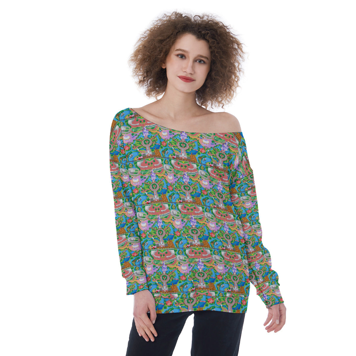 Park Map Oversized Women's Off-Shoulder Sweatshirt