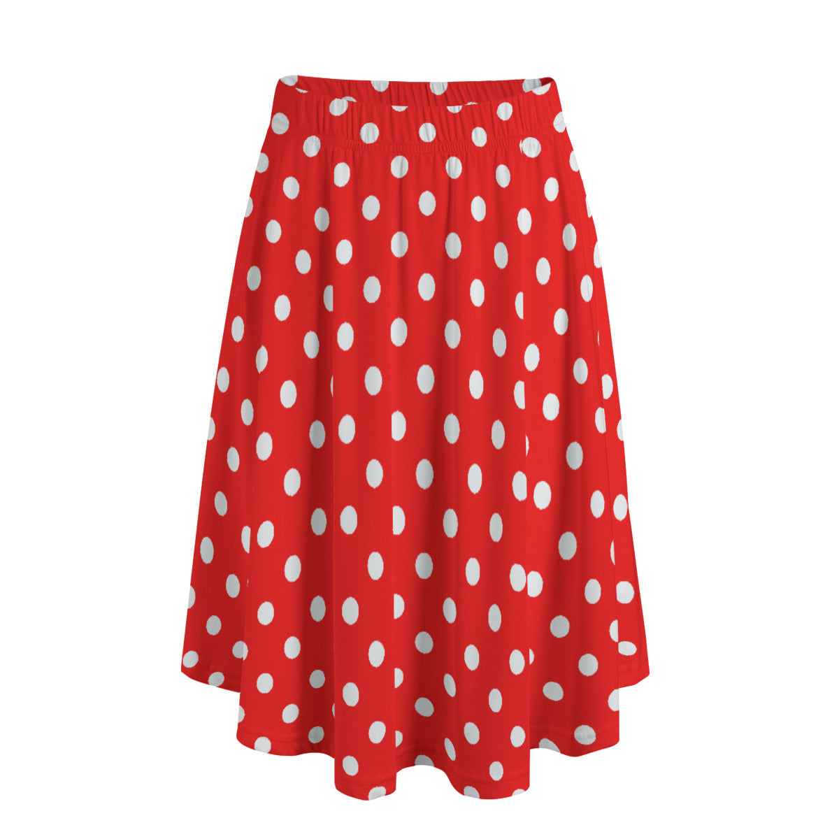 Red With White Polka Dots Women's Long Maxi Skirt With Pockets