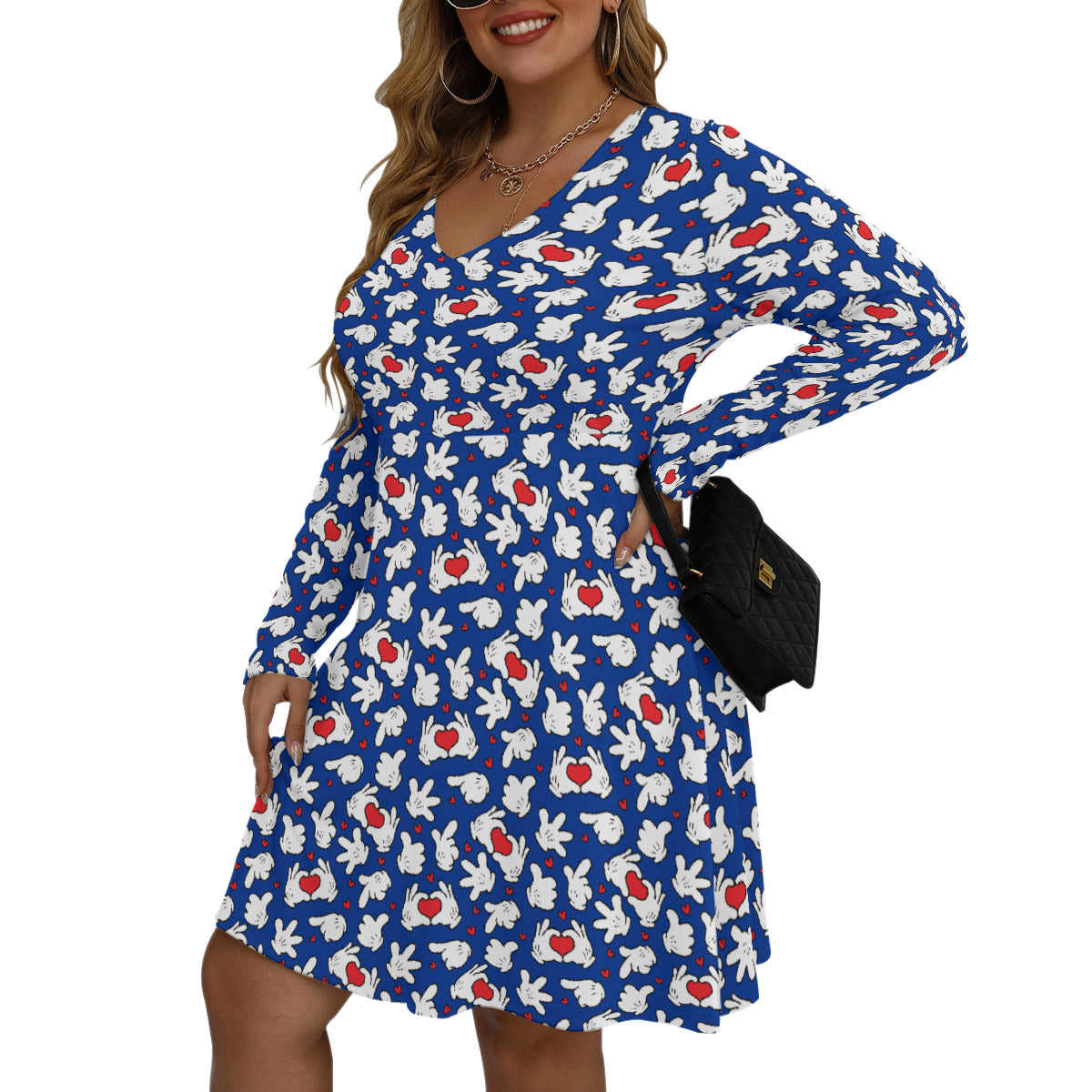 Happy Hands Plus Size Women's V-neck Long Sleeve Dress