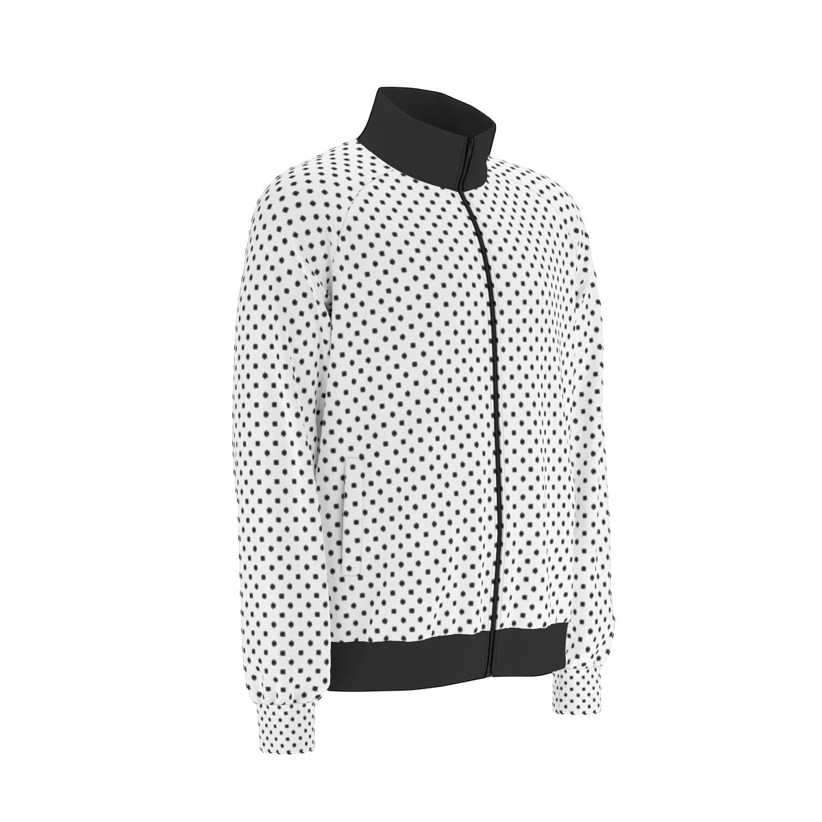 White With Black Polka Dots Unisex Stand Collar Jacket