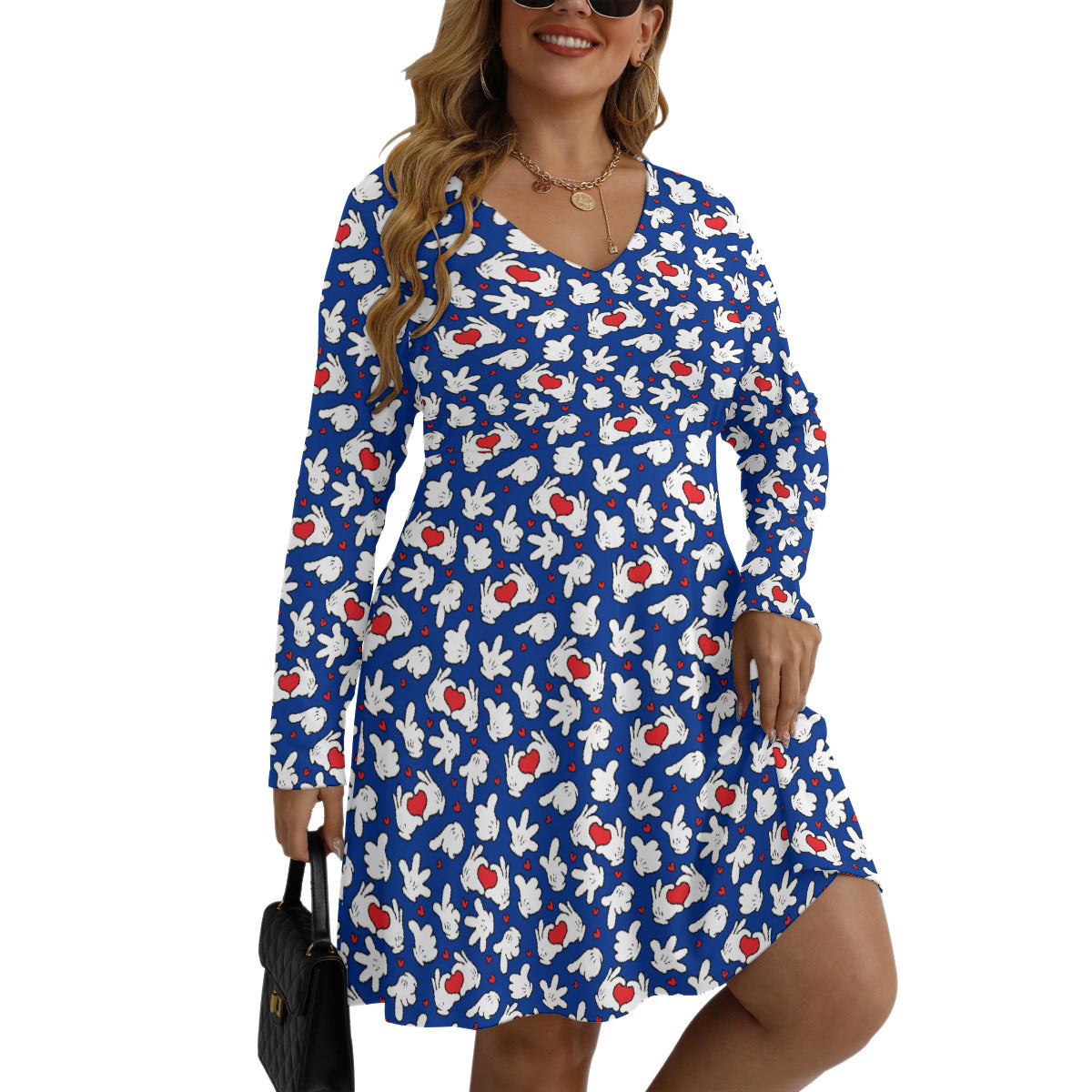 Happy Hands Plus Size Women's V-neck Long Sleeve Dress