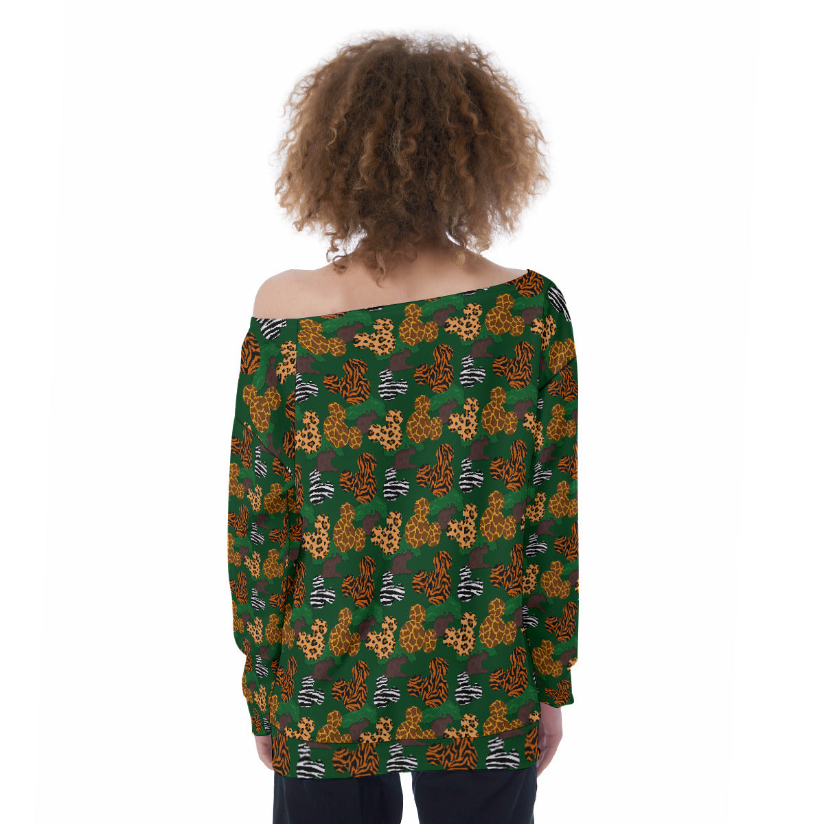 Animal Prints Oversized Women's Off-Shoulder Sweatshirt