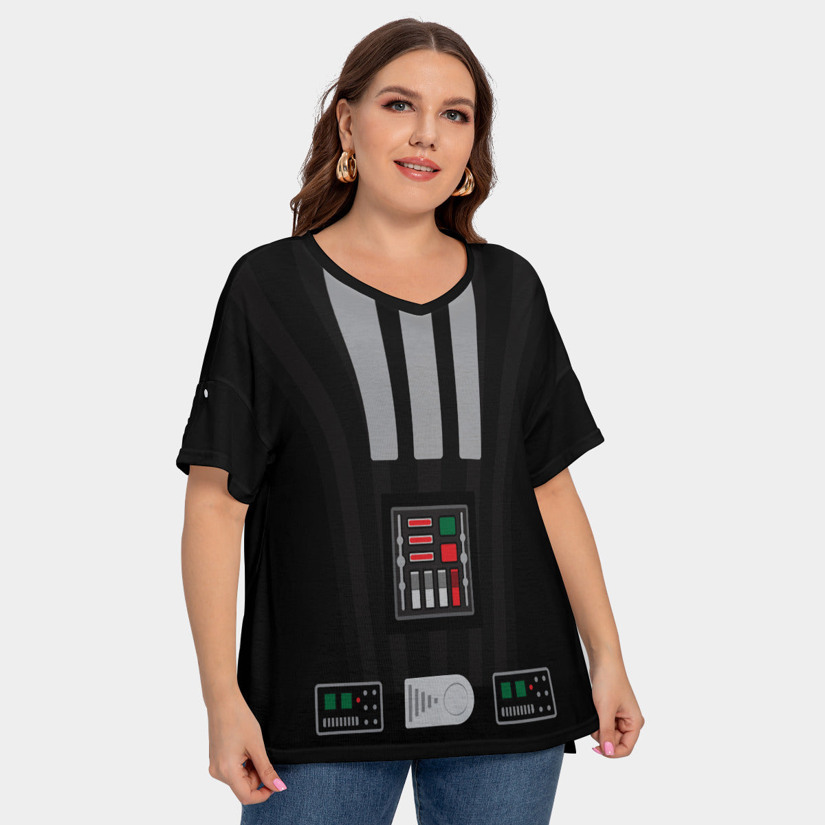 Star Wars Darth Vader Women's Plus Size Short Sleeve T-shirt With Sleeve Loops