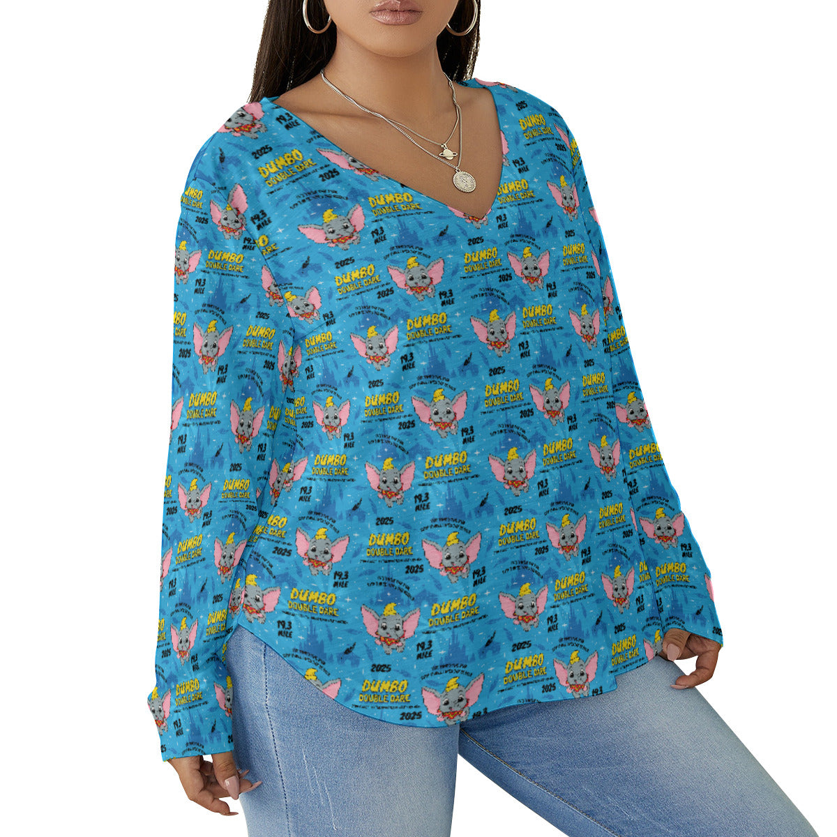 Disneyland Dumbo Double Dare Women's Plus Size V-Neck T-Shirt With Curved Hem