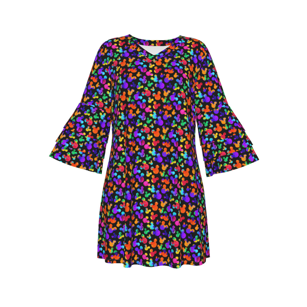 Watercolor Women's Stacked Ruffle Sleeve Dress