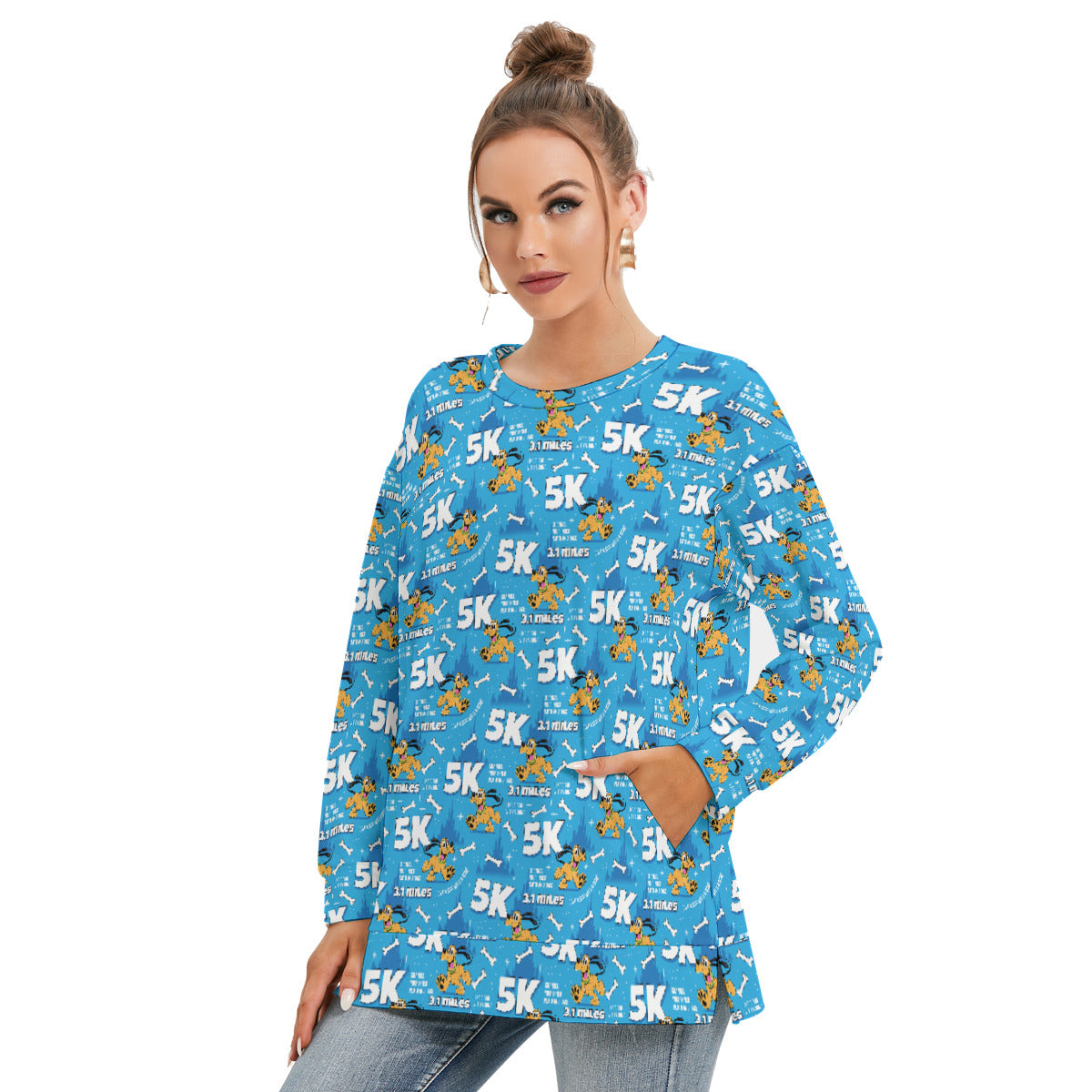 Pluto 5K Women's Side Split O-neck Sweatshirt With Pockets