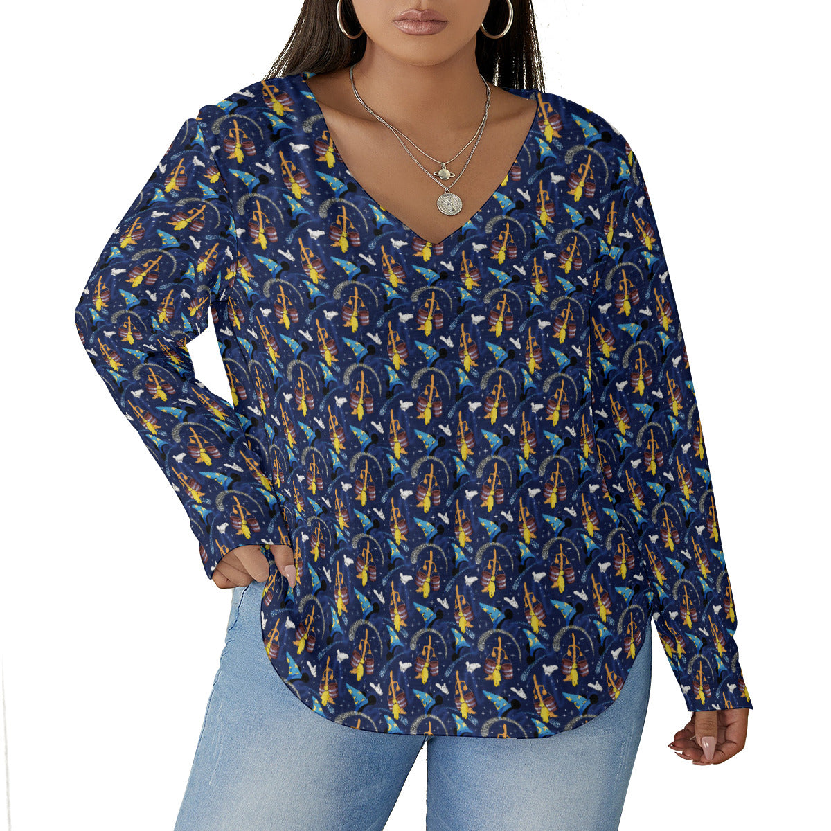 Sorcerer Women's Plus Size V-Neck T-Shirt With Curved Hem