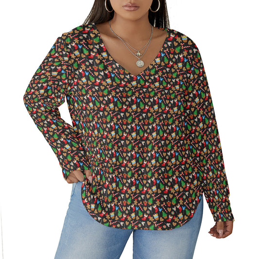 Christmas Snacks Women's Plus Size V-Neck T-Shirt With Curved Hem