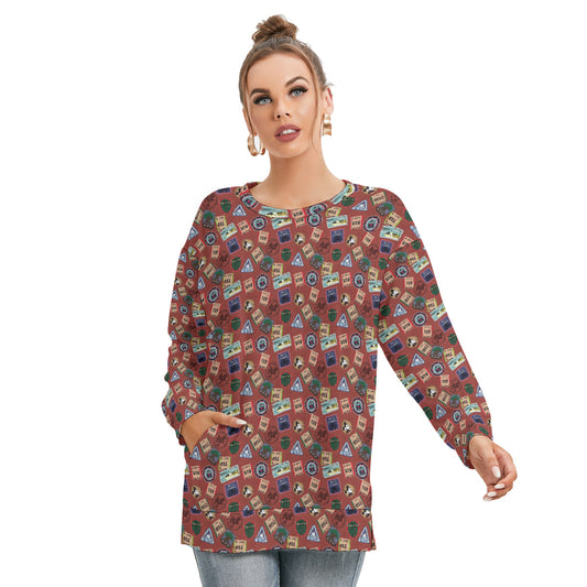 Vintage Travel Women's Side Split O-neck Sweatshirt With Pockets