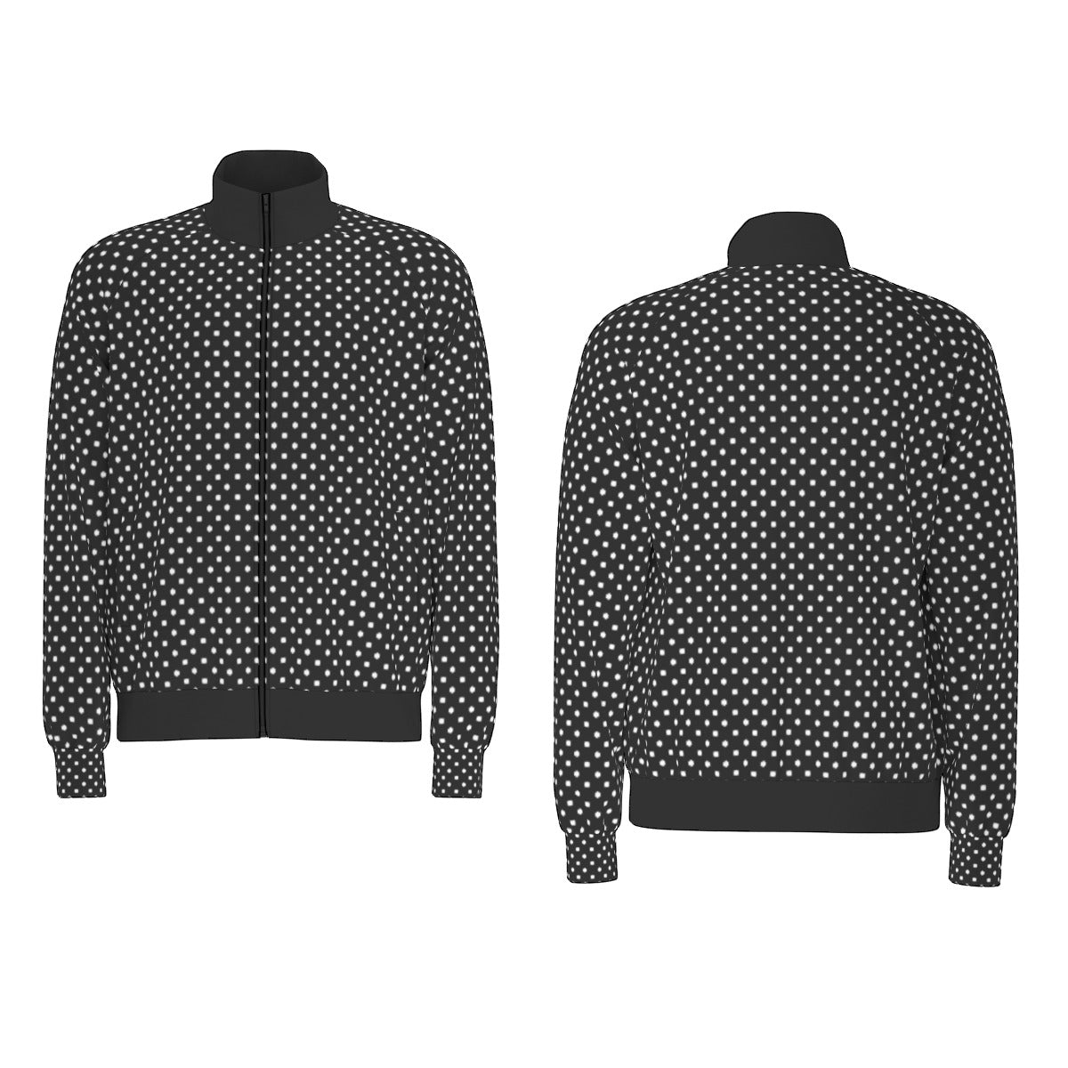 Black With White Polka Dots Unisex Stand Collar Jacket