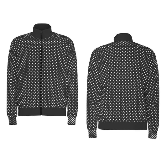 Black With White Polka Dots Unisex Stand Collar Jacket