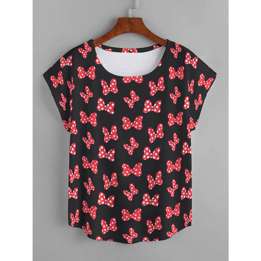 Polka Dot Bows Plus Size Women's Curved Hem T-shirt