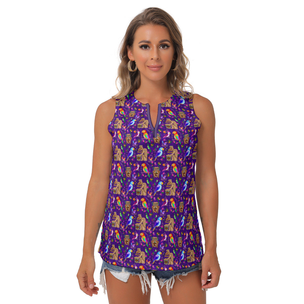 Tiki Plays The Drums Women's Sleeveless V-Neck Top