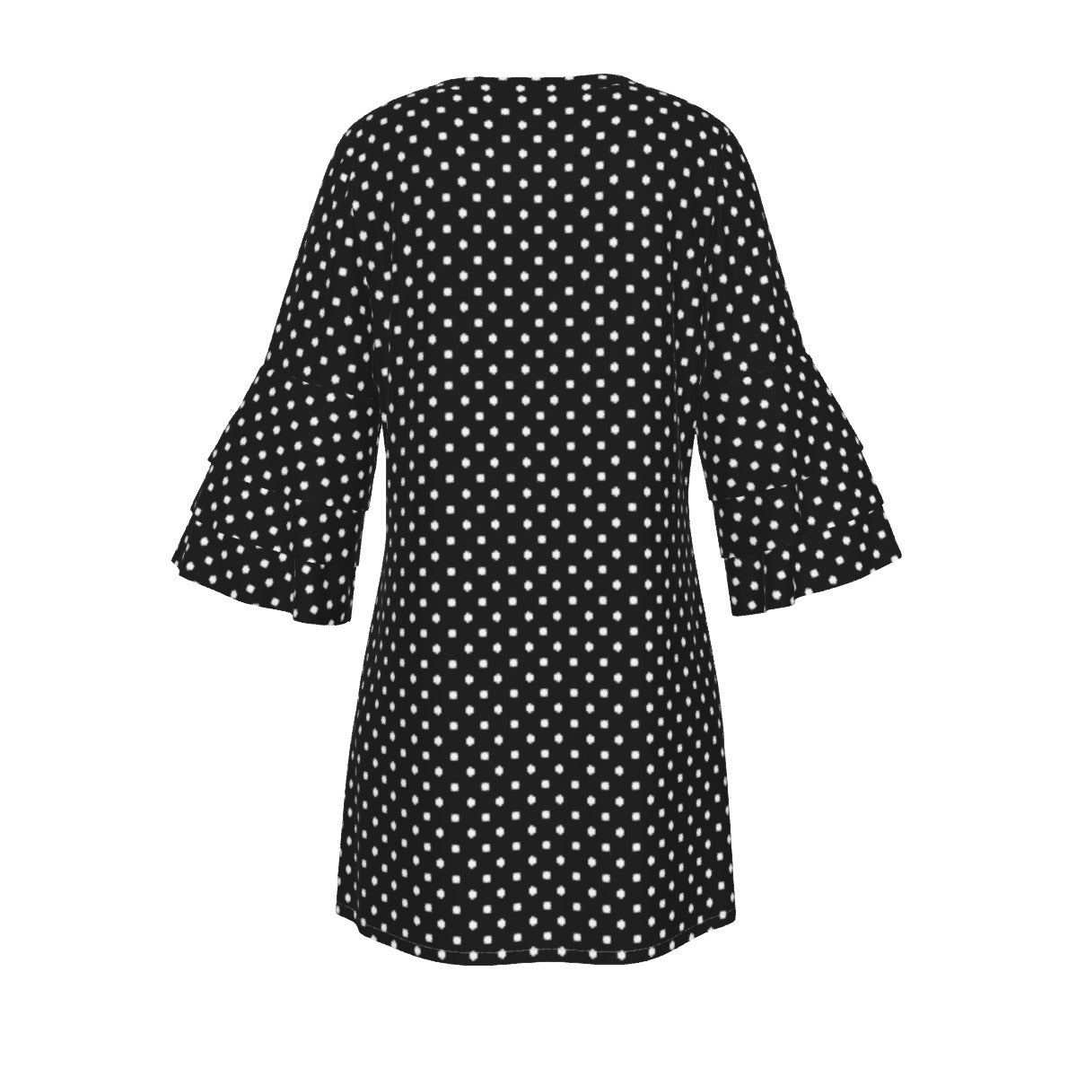 Black With White Polka Dots Women's Stacked Ruffle Sleeve Dress