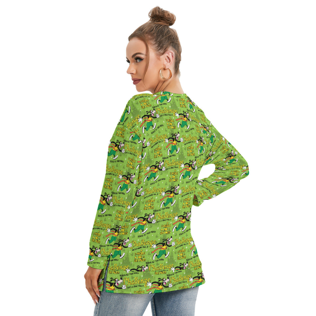 Goofy Challenge Women's Side Split O-neck Sweatshirt With Pockets