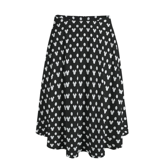 Black With White Mickey Polka Dots Women's Long Maxi Skirt With Pockets