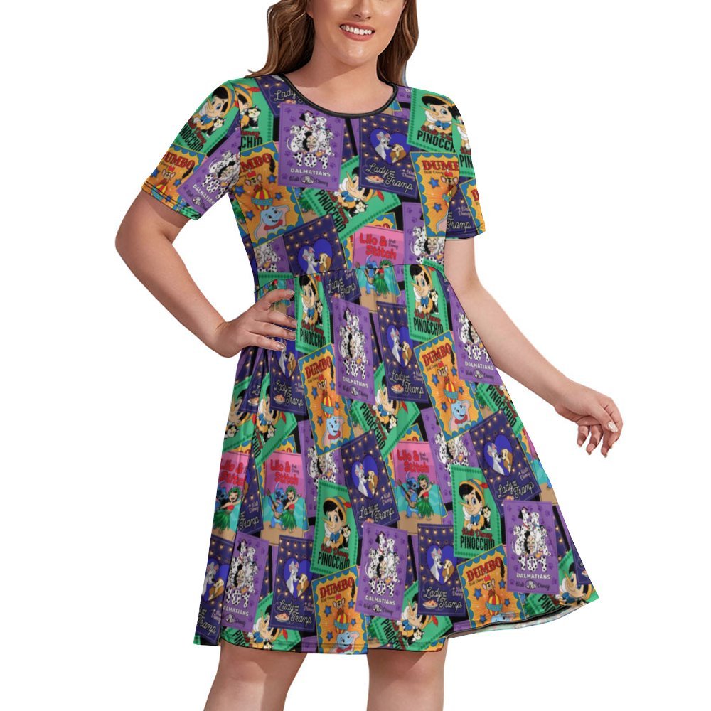 Classic Posters Women's Round Neck Plus Size Dress With Pockets