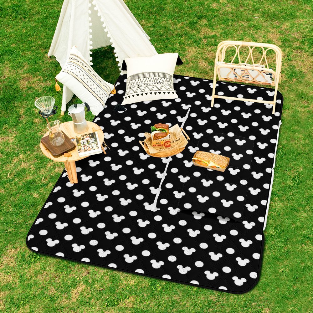 Black With White Mickey Polka Dots Zipper Picnic Mat