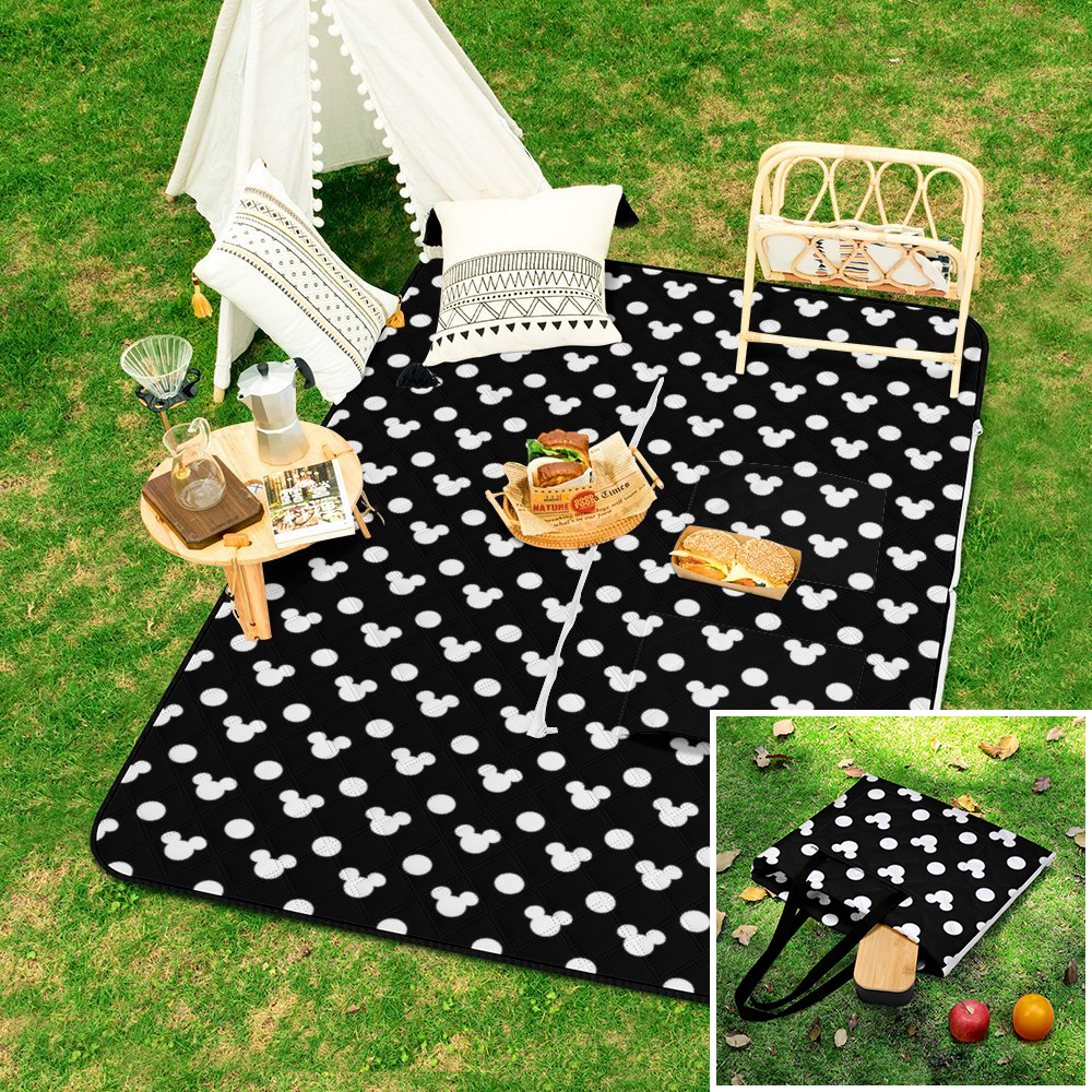 Black With White Mickey Polka Dots Zipper Picnic Mat